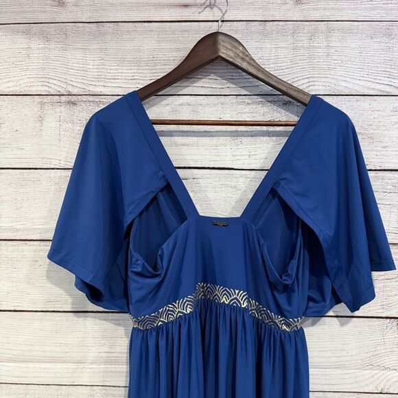 Cabana Life Blue Flutter Sleeve Maxi Dress Large Boho Resort Cover Up UPF 50+ - Picture 5 of 11